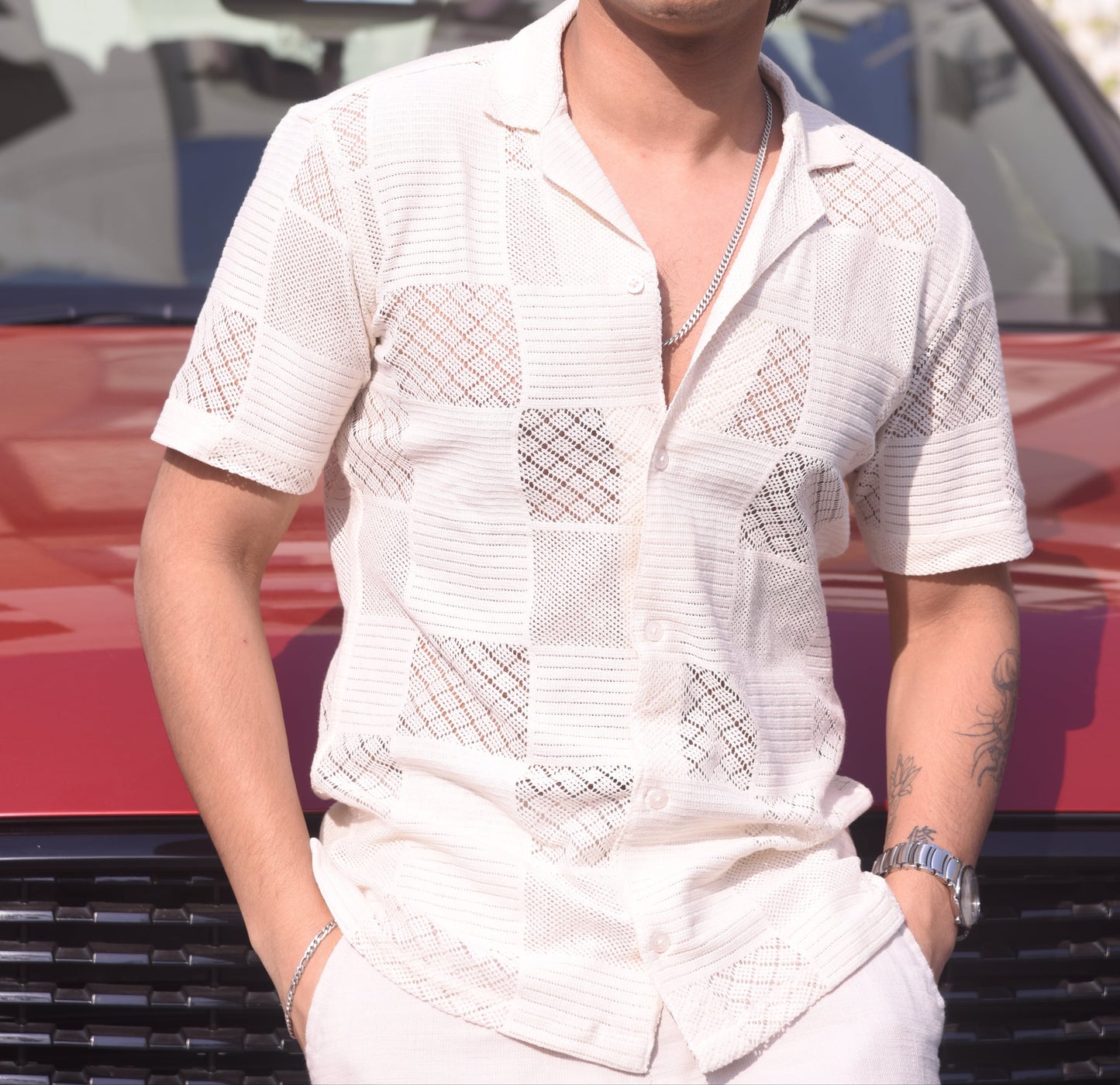 Men's | Box Crochet Shirt | Beige - Elegance Not Extreme