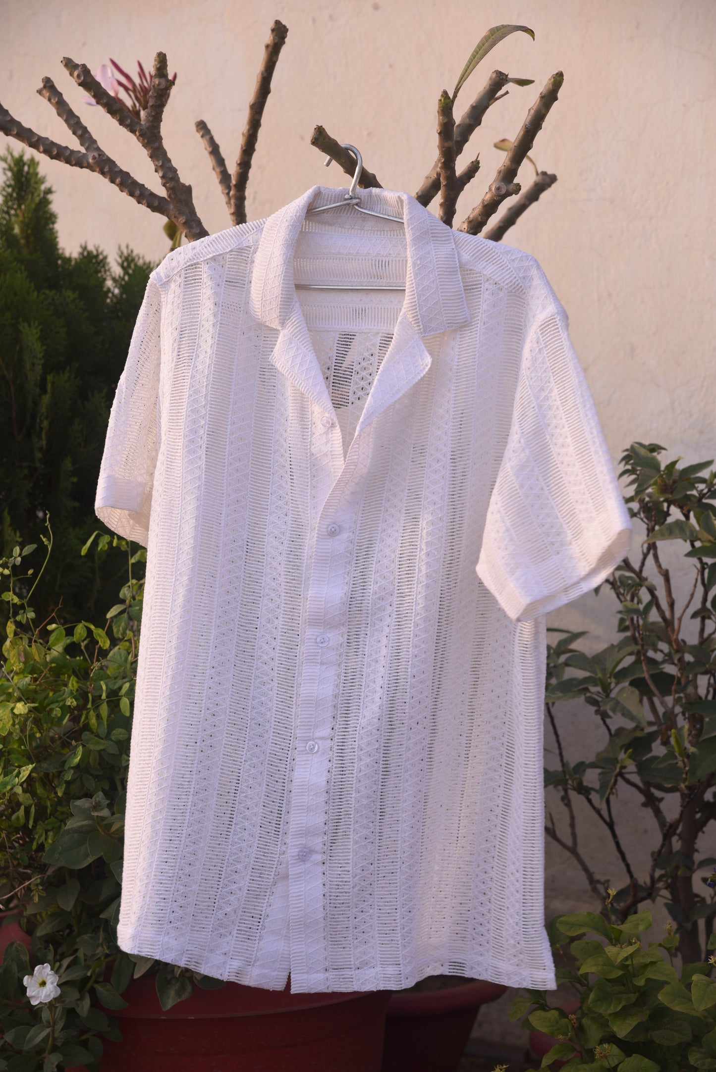 Men's haze white crochet Shirt - Elegance Not Extreme