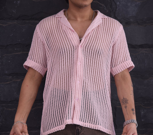 Men's crochet Shirt | luxe | Pink  - Elegance Not Extreme
