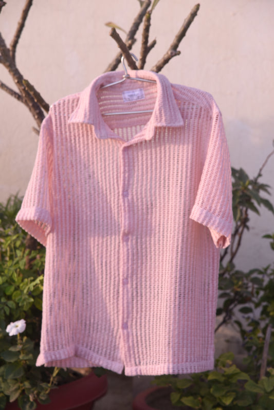 Men's crochet Shirt | luxe | Pink  - Elegance Not Extreme