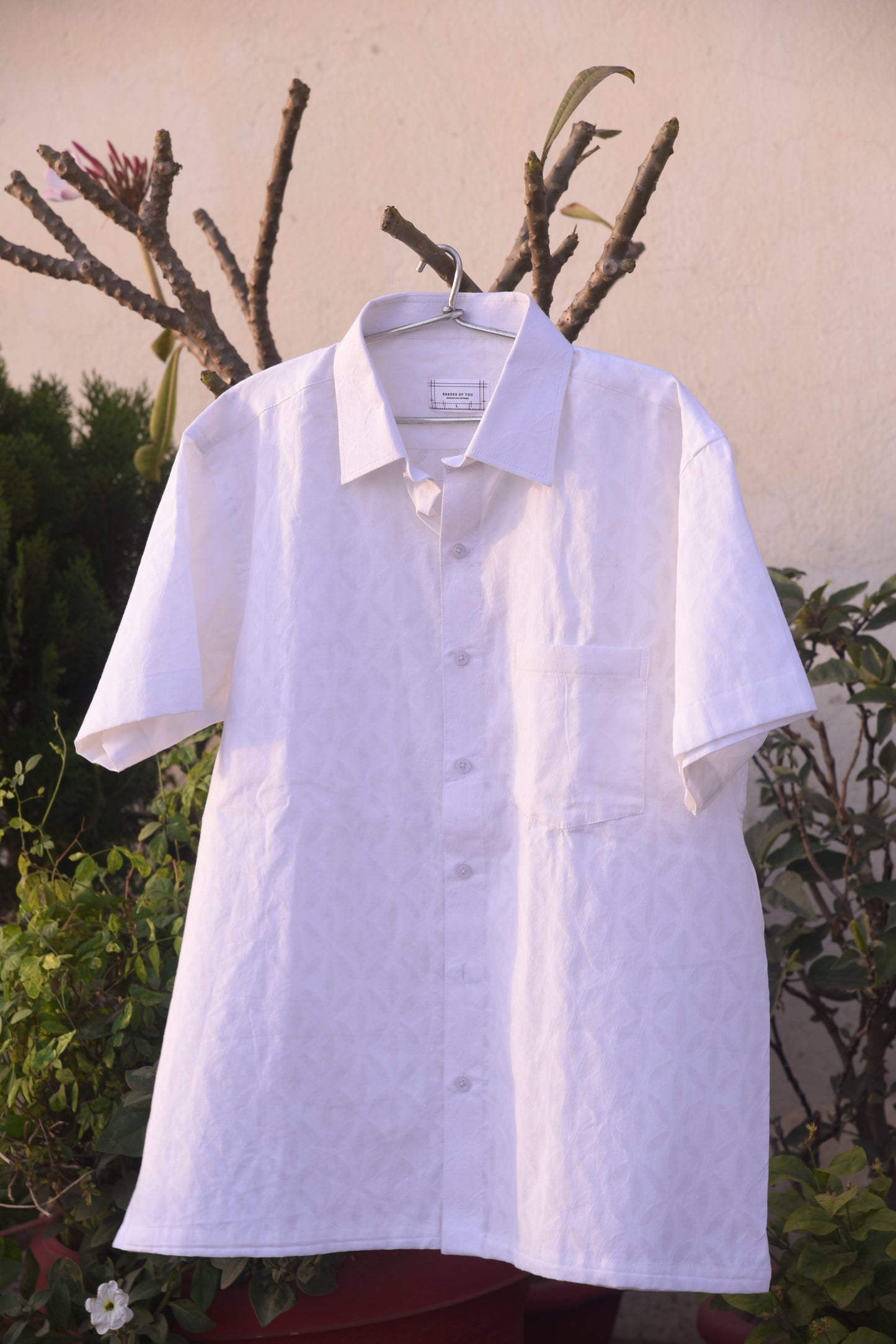Men's shirt | white semi-transparent floral print - Elegance Not Extreme
